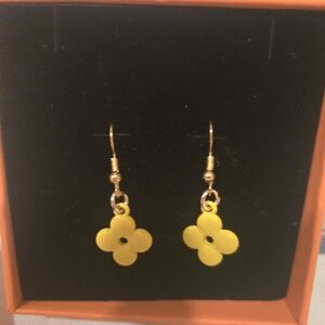 Murakami LV Authentic Zipper Pull Charms Upcycled to Yellow Flower Drop Earrings